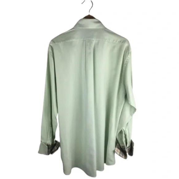 BURBERRY LONDON Mens Oxford French Cuffs Dress Shirt Nova Check Mint Green - Picture 3 of 10
